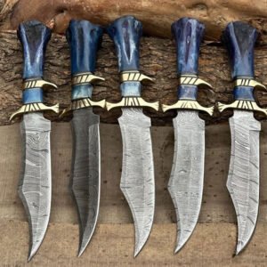 Brass & Blue Damascus Knife