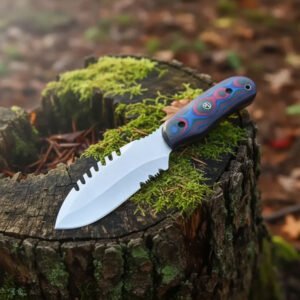 D2 Hunting Knife with Teeth Blade Micarta Handle