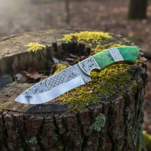 Hand-Engraved Green Bone Hunting Knife