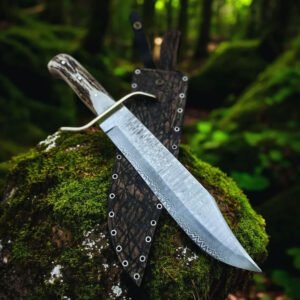 Hand-Forged Stag Horn Damascus Bowie Knife